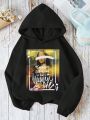 Teen Girl Figure & Slogan Graphic Drop Shoulder Hoodie