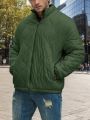 Men Plus Slant Pockets Drop Shoulder Zipper Quilted Coat