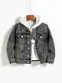 1pc Toddler Boys' Button-Front Ripped Washed Denim Jacket