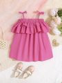 SHEIN Baby Girl Summer Vacation Pink Ruffled Strap Dress