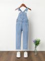 Toddler Girls Patched Pocket Denim Overalls