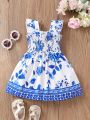 Baby Girls' Blue Porcelain Pattern Dress