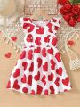Little Girls' Heart Print Ruffle Hem Dress
