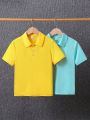 SHEIN 2pcs/Set Tween Boys' Short Sleeve Polo Shirt