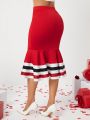 SHEIN Lady Women'S Color Block Striped Mermaid Hem Skirt