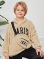 SHEIN Kids EVRYDAY Tween Boy Letter Embroidery Teddy Hoodie & Bag