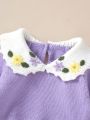 Baby Girls' Collar Flower Embroidered Sweater Romper