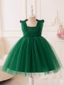 Toddler Girls' Mesh Party Dress With Bow Decoration