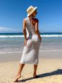 SHEIN Swim BohoFeel 1pc Hollow Out Knitted Single Shoulder Sleeveless Cover Up Dress