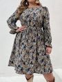 SHEIN VCAY Plus Size Floral Print Crew Neck Dress