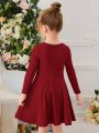 SHEIN Kids EVRYDAY Young Girl Solid Round Neck Flared Dress