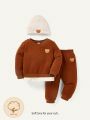 Cozy Cub Baby Boy Bear Patched 2 In 1 Sweatshirt & Sweatpants & Hat