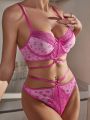 Women'S Heart-Shaped Mesh Underwear Set (With Underwire, Thong)