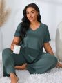 Plus Size Waffle Knit Pajama Set