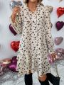 SHEIN LUNE Ladies Full Butterfly Print Ruffle Sleeve Dress