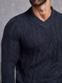 Manfinity Men V Neck Cable Knit Sweater