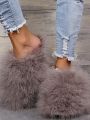 Women's Fluffy Shoes, Solid Color Home Slippers With , Suitable For Any Outfits