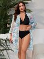 SHEIN Swim Vcay Plus Size Women'S Floral Printed Open Front Kimono