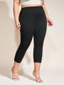 SHEIN BASICS Plus Size Women'S Knitted Zipper Ankle Slit Cropped High Waist Leggings