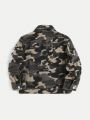 SHEIN Boys Casual Loose Irregular Cut Camouflage Denim Jacket