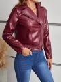 SHEIN Frenchy Ladies' Turn-down Collar Zipper Pu Jacket