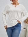 SHEIN Frenchy Hollow Out Embroidery Pure Color Plus Size Shirt With Keyhole Collar