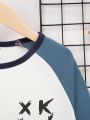 SHEIN Tween Boy Expression Print Colorblock Raglan Sleeve Tee