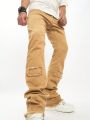 Men's Solid Color Raw Hem Denim Jeans