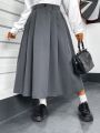 Plus Size Solid Color Pleated Skirt