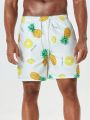 Men's Fruit & Letter Printed Drawstring Waist Beach Shorts