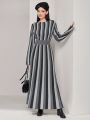 SHEIN Mulvari Striped Round Neck Ribbed Knit Sweater Dress