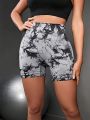 Yoga Basic 2pcs Tie Dye Wideband Waist Sports Shorts