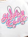 2pcs/Set Baby Girl's Cute & Beautiful Rabbit Easter Pattern Short Sleeve T-Shirt And Flare Pants Outfit For Spring/Summer