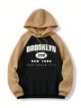 Men's Plus Size Color block Hoodie With Text Pattern