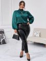 SHEIN Privé Plus Size Satin Top With Lantern Sleeves