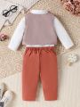 Baby Boy Bow Front Polo Shirt & Waistcoat & Pants