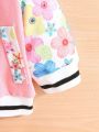 Baby Floral Print Raglan Sleeve Varsity Jacket