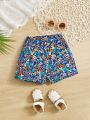 SHEIN Baby Girl Summer Vacation Elastic Waist Floral Print Shorts