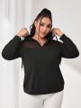 Plus Contrast Mesh Hooded Sports Sweatshirt