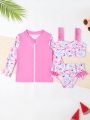 Young Girl Flamingo Print Swimsuit Set