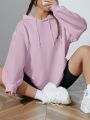 Solid Color Hooded Sweatshirt With Lining And Drawstring