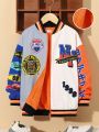 SHEIN Kids HYPEME Tween Boy Letter Graphic Colorblock Thermal Lined Varsity Jacket