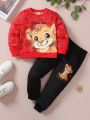 SHEIN Kids FANZEY Little Boys' Cartoon And Letter Printed Sweatshirt And Jogger Pants Set
