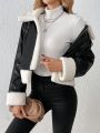 SHEIN Frenchy Women's Plush Patchwork Black Jacket