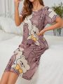 Cartoon Print Short Sleeve Sleep Dress