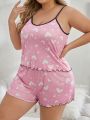 Plus Size Women's Heart Shaped Camisole & Shorts Homewear