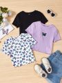 SHEIN Kids HYPEME 3pcs/set Tween Girls' Casual Knitted Round Neck Short Sleeve Tops For Daily Wear