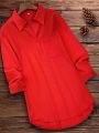 Plus Size Red Button-Front Shirt