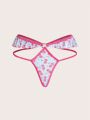 Cherry Print Hollow Out Thong Bodysuit