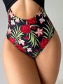 Ladies' One Piece Swimsuit With Floral Print And Hollow Out Design